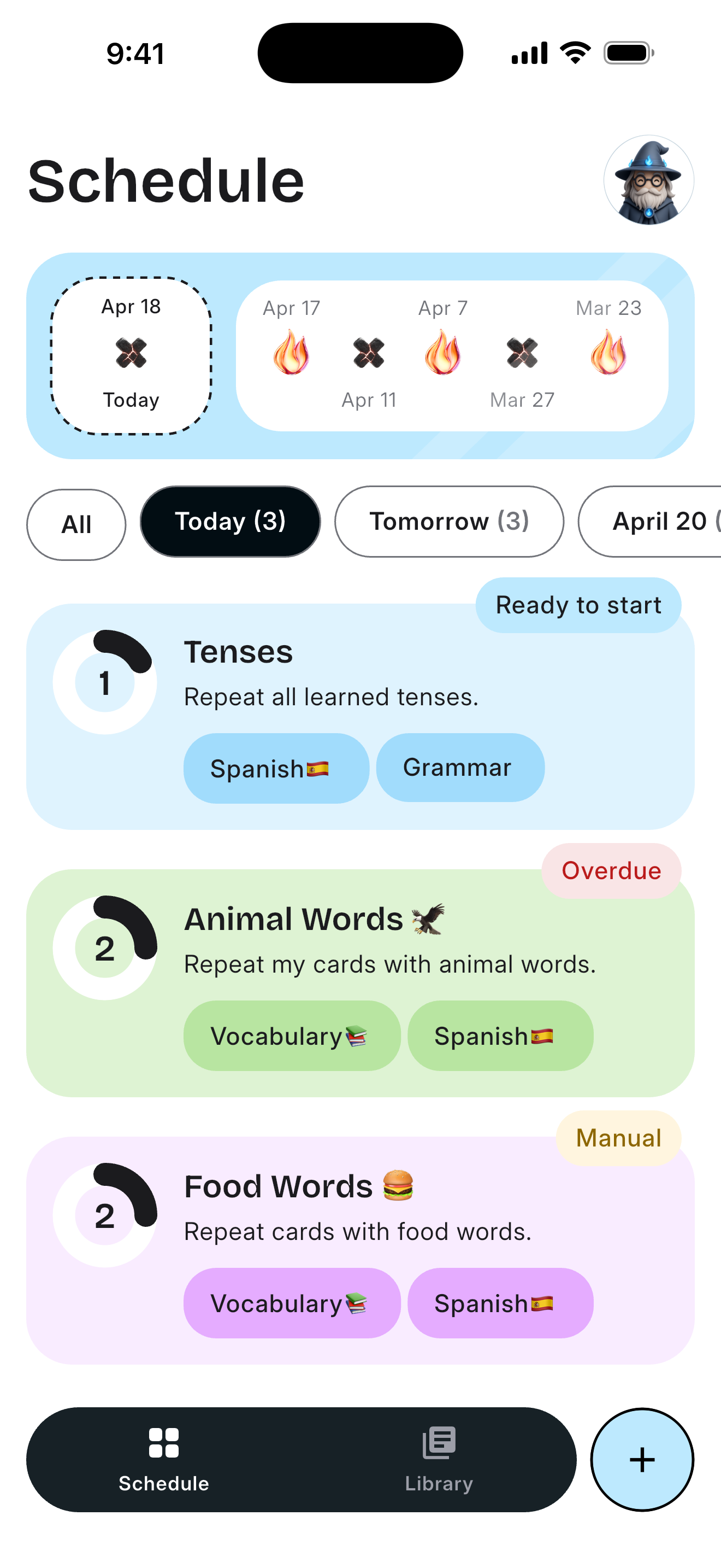 Memset app — Schedule screen